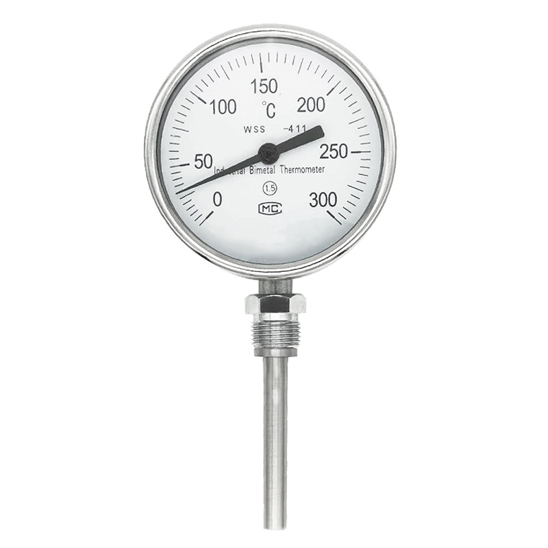 Termometro bimetallico di tipo a puntatore di precisione in acciaio inossidabile 304 con lunghezza personalizzata di tipo assiale-radiale industriale 1/2 filettatura 1.6