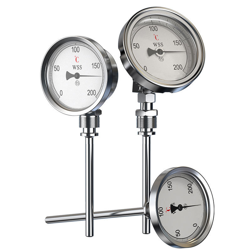 Termometro bimetallico di tipo a puntatore di precisione in acciaio inossidabile 304 con lunghezza personalizzata di tipo assiale-radiale industriale 1/2 filettatura 1.6