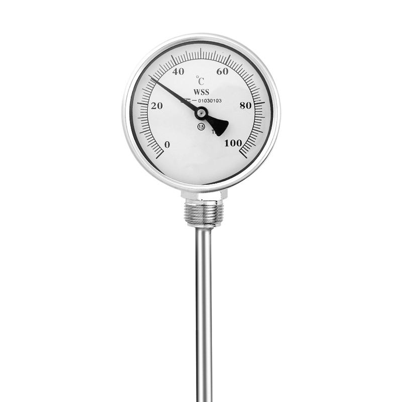 Termometro bimetallico di tipo a puntatore di precisione in acciaio inossidabile 304 con lunghezza personalizzata di tipo assiale-radiale industriale 1/2 filettatura 1.6